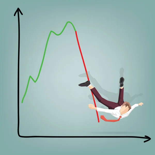 Illustrazione dell'uomo d'affari dei cartoni animati che cade dal grafico, Conc — Vettoriale Stock