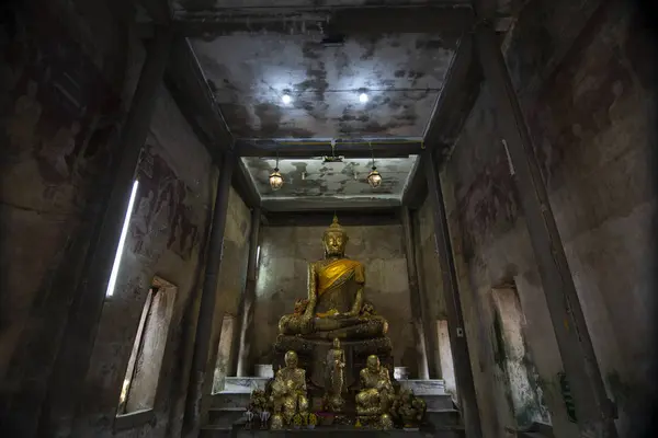 Forntida Gyllene Buddha Staty Kyrkan Antika Templet Wat Bang Kung — Stockfoto