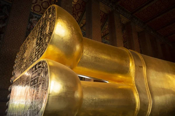 Pernas Reclinando Estátua Buda Wat Pho Este Lugar Público Templo — Fotografia de Stock