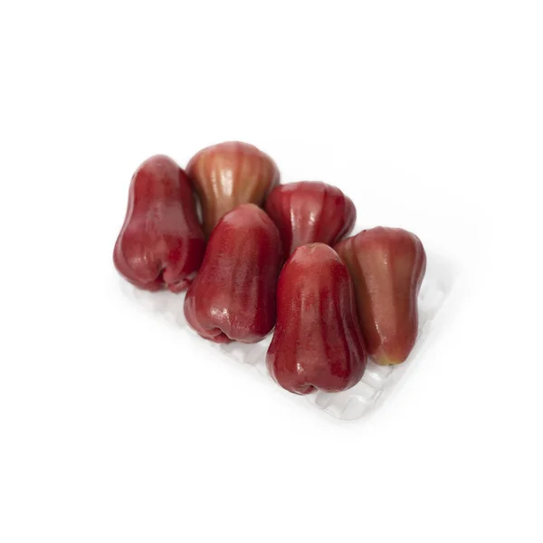 Rose Rouge Mûre Pomme Fruits Sur Plateau Transparent Isoler Sur — Photo