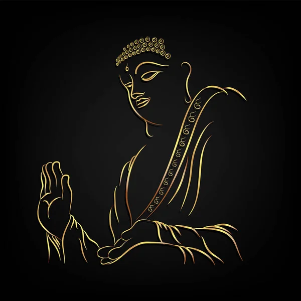 Zlatá Buddhovská Hlava Zlatým Okrajovým Prvkem Izolovaná Černém Pozadí Vektorový — Stockový vektor