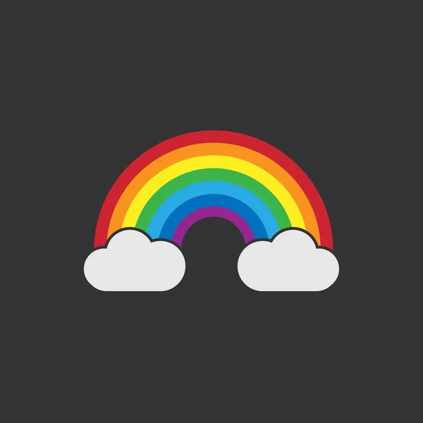 Flat Rainbow Icon Rainbow Clouds Black Background Vector Illustration — Stock Vector