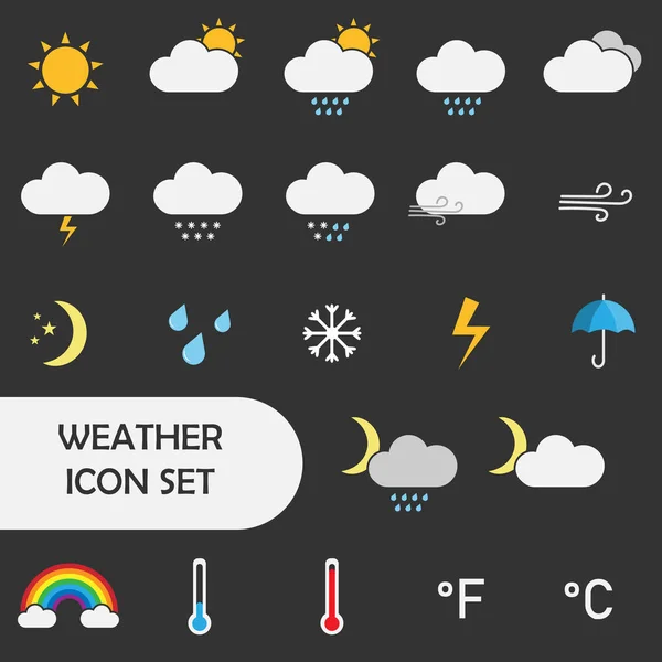 Flat Weather Forecast Icon Set Vector Illustration — Stock Vector