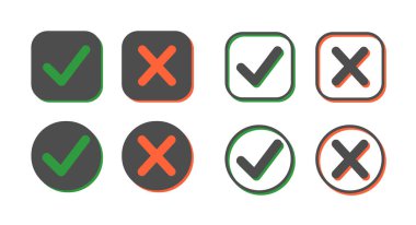 İşaretleme simgeleri kümesi. Siyah, kırmızı ve yeşil. Vektör / İmza / Sembol / Düğme / Element - Vektör illüstrasyonu