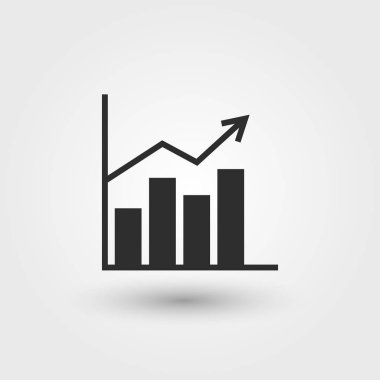 Grafik simgesi büyüyor. Gölgeli siyah çizelge. Ekonomi ve iş vektörü illüstrasyonu.