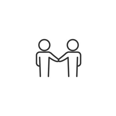Partnership / meeting line icon with editable stroke. Deal, business concept.  Simple black outline symbol in flat style design. Isolated on white background. Vector illustration.