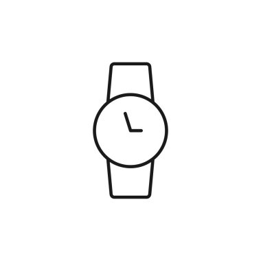 Wristwatch line icon with editable stroke. Simple black outline watch symbol in flat style design. Isolated on white background. Vector illustration.