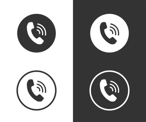 Telefon ikonu seti. Telefon - Çember şeklinde çağrı sembolü. Siyah ve beyaz. Vektör illüstrasyonu 