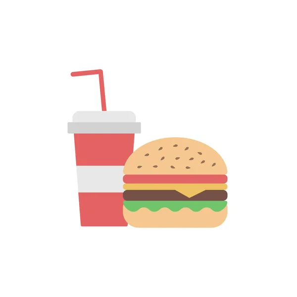 Hamburger / Hamburger ve kola ikonları - düz tasarım. Fast food sembolleri. Beyaz arka planda izole edilmiş. Vektör illüstrasyonu. 