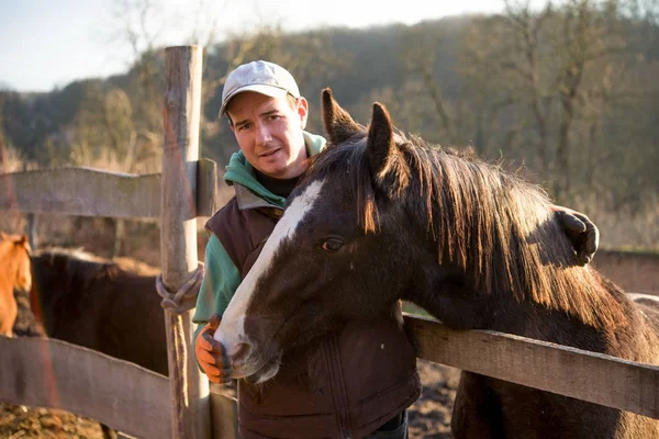 Uomo Con Cavallo Giovane — Foto Stock