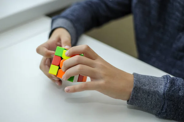 Perm Russia September 2019 Rubik Cube Hands Boy Child Holds — Stock Photo, Image