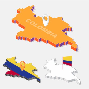 Kolombiya bayrakları harita öğesi ve arka planda, vektör illüstrasyon izole 3d izometrik şekli