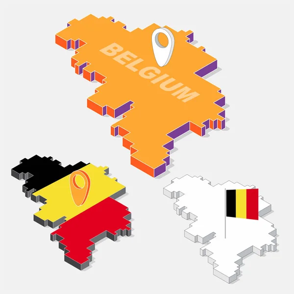 Belçika bayrağı ile 3d izometrik harita öğesi üzerinde izole üzerinde arka plan şekli, illüstrasyon vektör — Stok Vektör