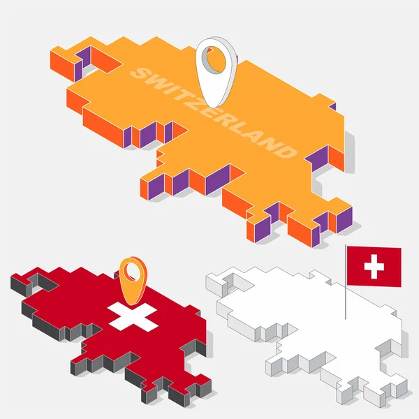 Флаг Швейцарии на элементе карты с изометрической 3D формой на фоне, векторная иллюстрация — стоковый вектор