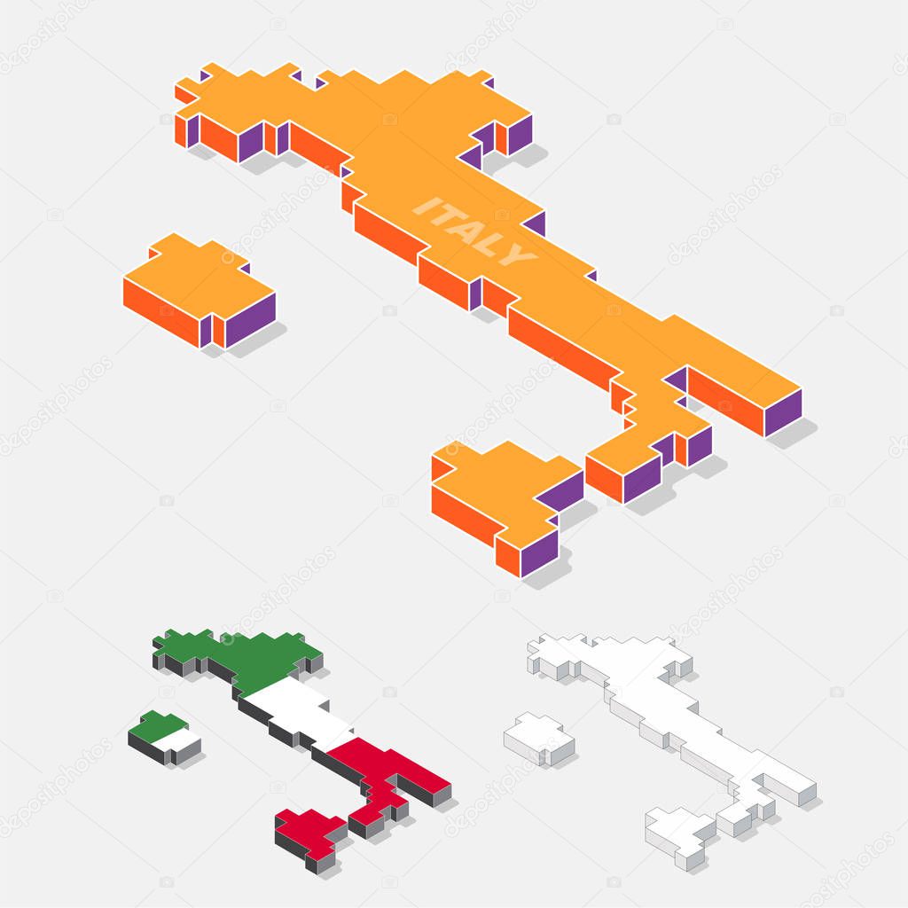 Italy map element with 3D isometric shape isolated on background, vector illustration