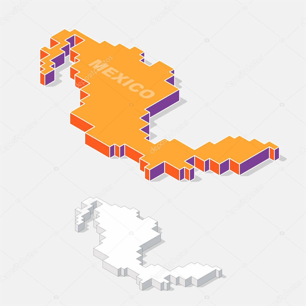 Mexico map element with 3D isometric shape isolated on background, vector illustration