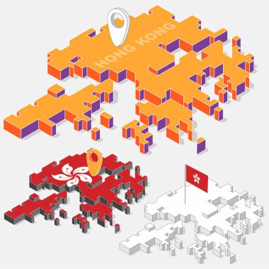 Harita öğesi üzerinde arka plan, vektör illüstrasyon izole 3d izometrik şekli ile Hong Kong bayrağı
