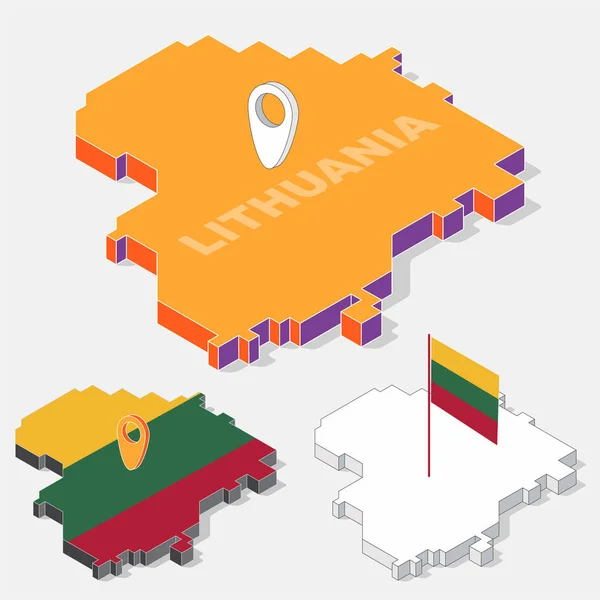 Флаги Литвы на элементе карты и изометрической форме 3D, изолированные на заднем плане, векторная иллюстрация — стоковый вектор