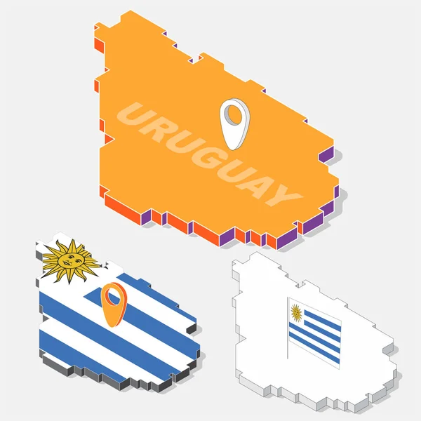 Drapeau Uruguay sur élément cartographique avec forme isométrique 3D isolé en arrière-plan, illustration vectorielle — Image vectorielle