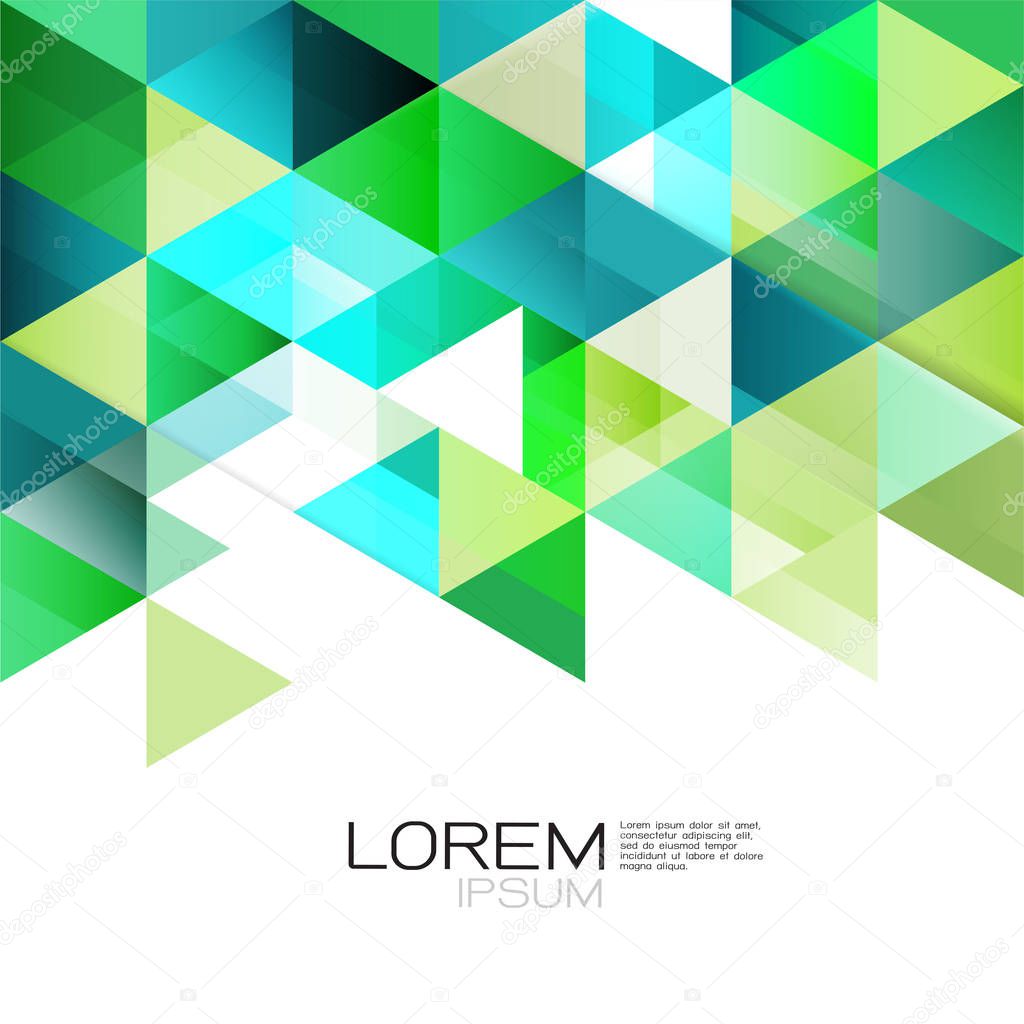 Abstract colorful geometric template isolated on white and modern triangle overlapping with white space for text. 