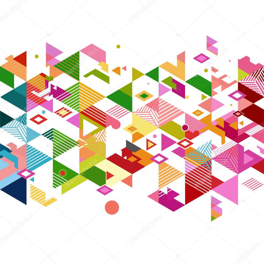 Abstract colorful and creative geometric with a variety of graphic and pattern on white. 