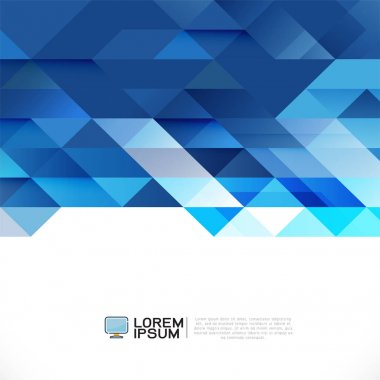 Beyaz zemin üzerine mavi soyut geometrik düzen şablonuyla beyaz boşluk alt pozisyon.