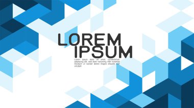 Beyaz zemin üzerinde karışık geometrik ve modern örtüşme olan soyut gradyan mavi arkaplan, orta konumda metin için boşluk. Vektör illüstrasyonu