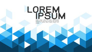 Karışık geometrik şablona sahip soyut gradyan mavi arkaplan ve beyaz arka planda modern örtüşme, alt konumdaki metin için boşluk. Vektör illüstrasyonu