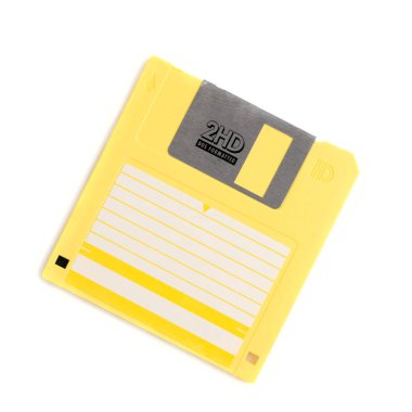 The yellow plastic diskette isolated on white background