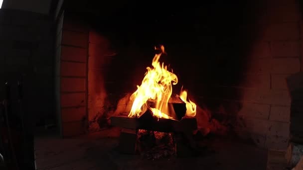 Brûler Bois Dans Cheminée Ouvrez Feu — Video