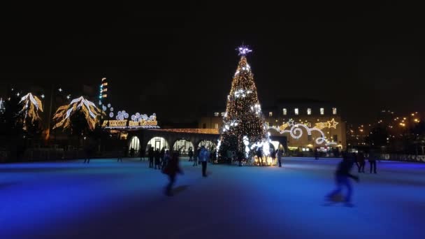 以圣诞树为中心的圣诞溜冰场 — 图库视频影像