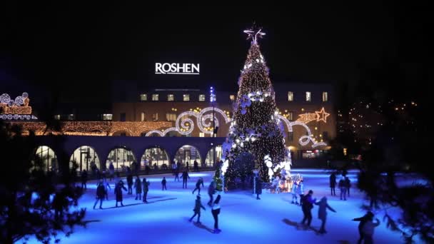 Kyiv Ukraine December 2019 People Skate Ice Rink Roshen Factory — Stock Video