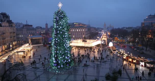 Celebrando Navidad Año Nuevo Plaza Sophia Kiev Árbol Navidad Una — Vídeos de Stock