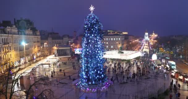 Kiev Ucrânia Janeiro 2018 Pessoas Caminham Pelo Mercado Natal Pela — Vídeo de Stock