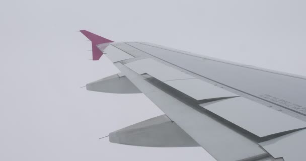 Vleugel Van Het Luchtvaartuig Met Afbuigkleppen Tijdens Vlucht Van Het — Stockvideo