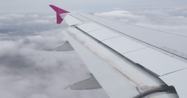 Pemandangan Sayap Pesawat Selama Penerbangan Mekanisasi Sayap Diperluas Selama Penerbangan — Stok Video