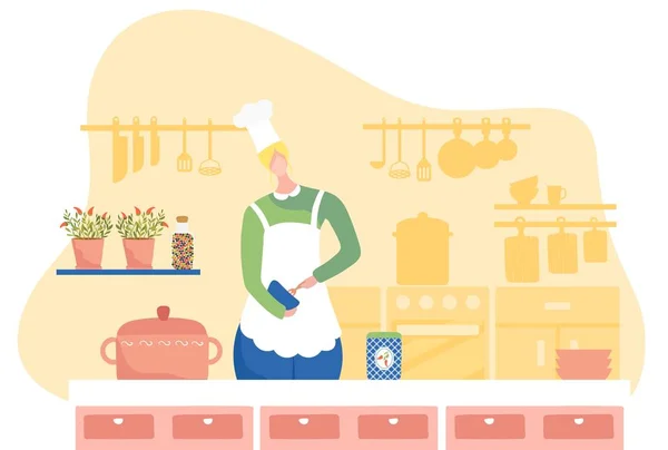 Femme chef cuisinier cuisine, illustration vectorielle personnage de dessin animé — Image vectorielle