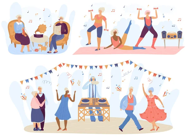 Äldre äldre äldre människor musik, tecknad tecken vektor illustration — Stock vektor