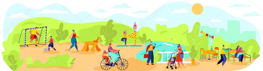 Happy people spend time with family outdoor in park, healthy lifestyle vector illustration vector Happy people spend time with family outdoor in park, healthy lifestyle vector illustration vector