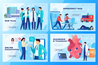 Klinik web sitesi tasarımı, sağlık merkezi konsepti, hastane vektör illüstrasyonu