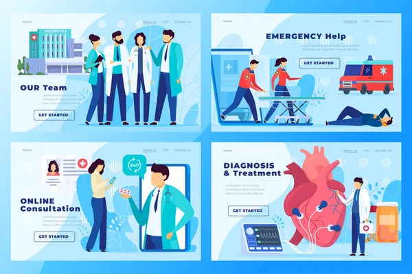 Clínica médica website design, conceito de centro de saúde, ilustração vetorial hospitalar —  Vetores de Stock