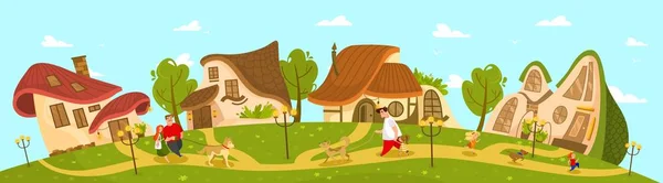 Casa de campo de aldeia de fantasia, estilo de vida rural idílico, ilustração vetorial —  Vetores de Stock