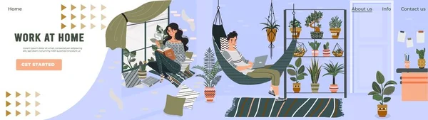 Pessoas trabalhando em casa, estilo de vida worplace freelancer, ilustração vetorial —  Vetores de Stock