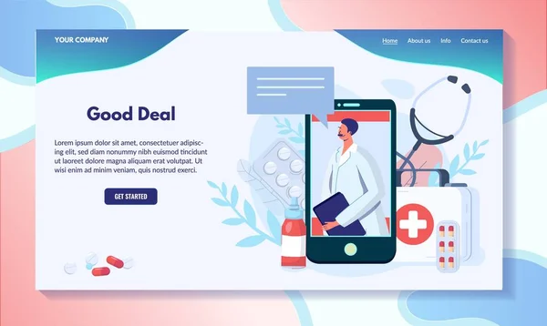 Pharmacy website design, medical consultation online, vector illustration — 스톡 벡터