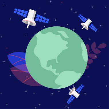 Gezegenin yörüngesinde dönen uydu, Dünya ekolojisi konsept vektör çizimi