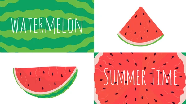 Wassermelonenscheiben Collage, frische Sommerfrüchte, Vektorillustration — Stockvektor