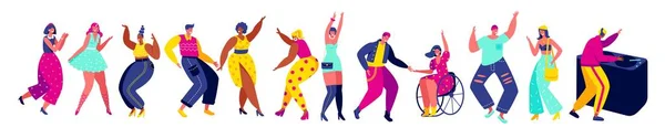 Tančící lidé ručně kreslit izolované kreslené postavičky, vektorové ilustrace. Muži a ženy tančí na večírku, zábavná klubová hudba aktivní volný čas. Vtipné kreslené postavičky lidé moderní styl — Stockový vektor