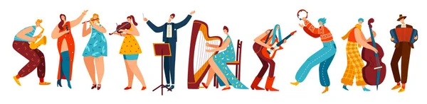 People playing music in different styles, isolated cartoon characters, vector illustration — Stok Vektör