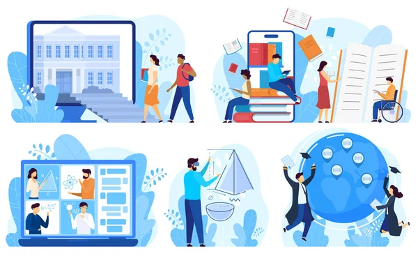 Distance education and online learning concept, vector illustration — 스톡 벡터