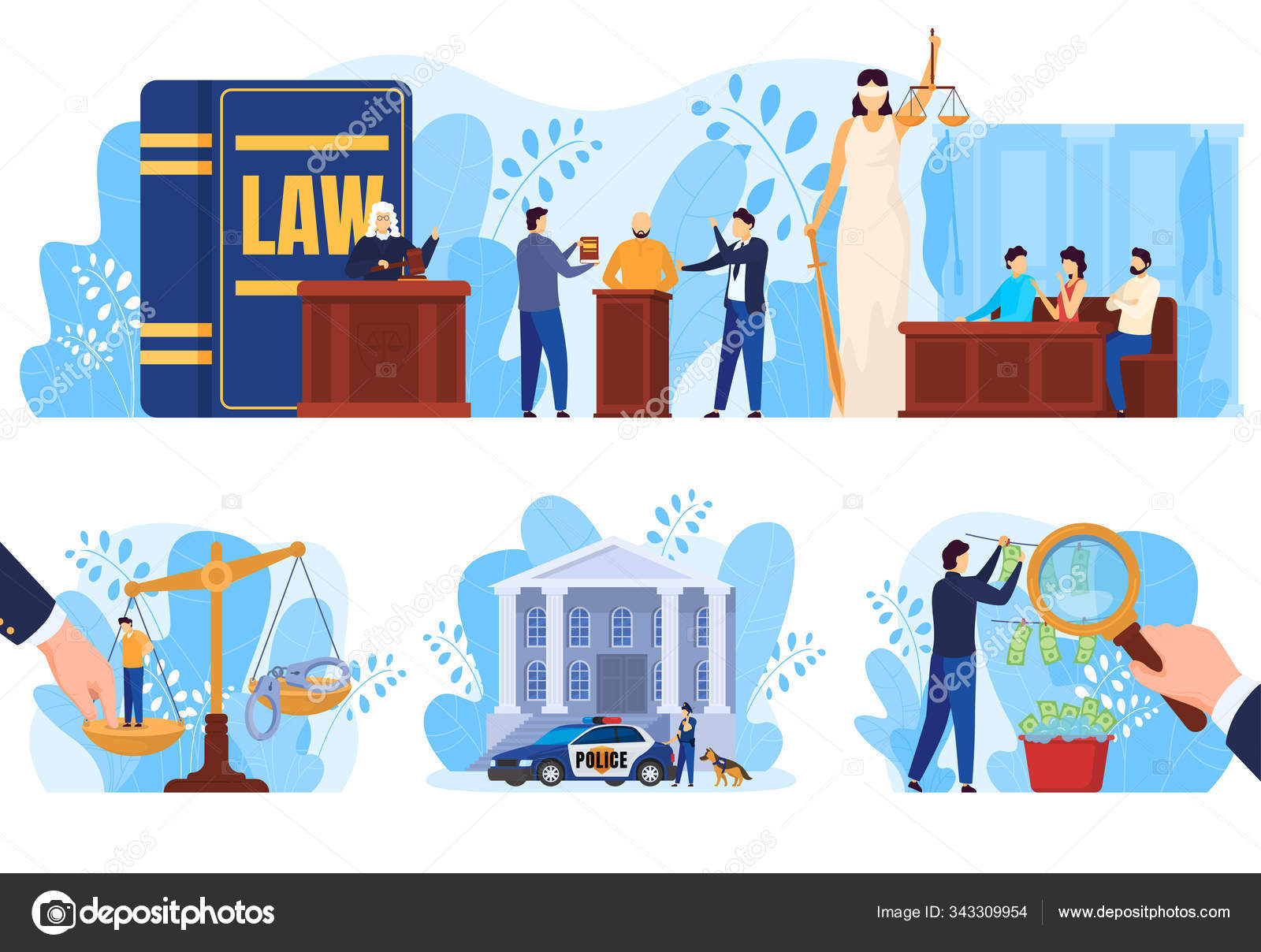 Концепция Права И Справедливости, Люди В Суде, Набор Векторных.